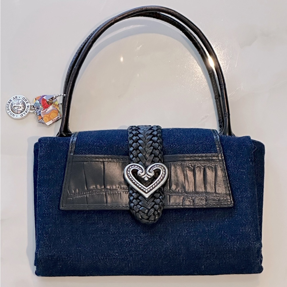 Brighton Blue Denim and Black Leather Foldable Tote Bag